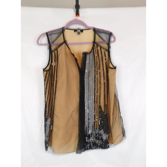 Saks Fifth Avenue Womens Sleeveless Black Net Beaded Sequins Top Size 10 - Picture 1 of 7